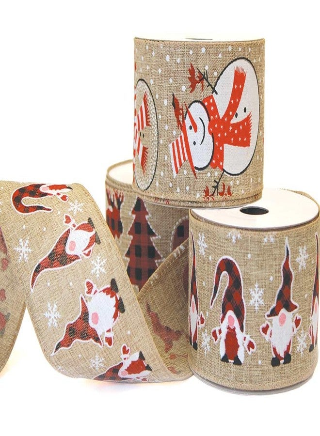 OLYPHAN Burlap Christmas Ribbon Wired Red Black Checkered Bufalo Reindeer, Snowman, Xmas Gnome 2.5 Inch 18 Yds Wire Set Gnomes Design Gift Wrapping Bows Decorating Bow Christmas Tree Wrap Around Garland Decor - Image 2